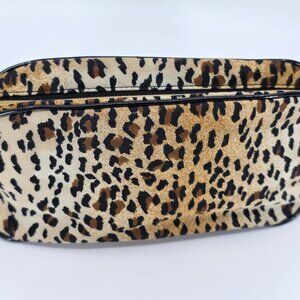Lancôme Leopard Print Cosmetic Makeup Bag with Black Patent Trim Y2K